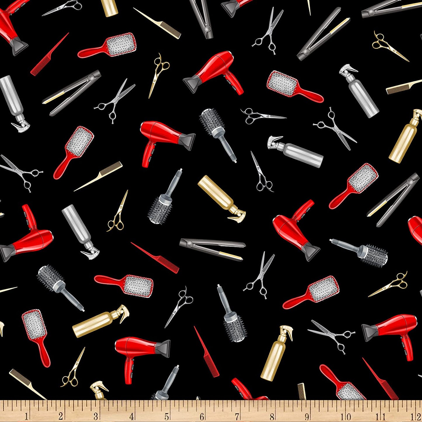 Hair Salon Stylist Got Style Tossed Hair Tools Fabric, Black Timeless Treasures Cotton Fabric