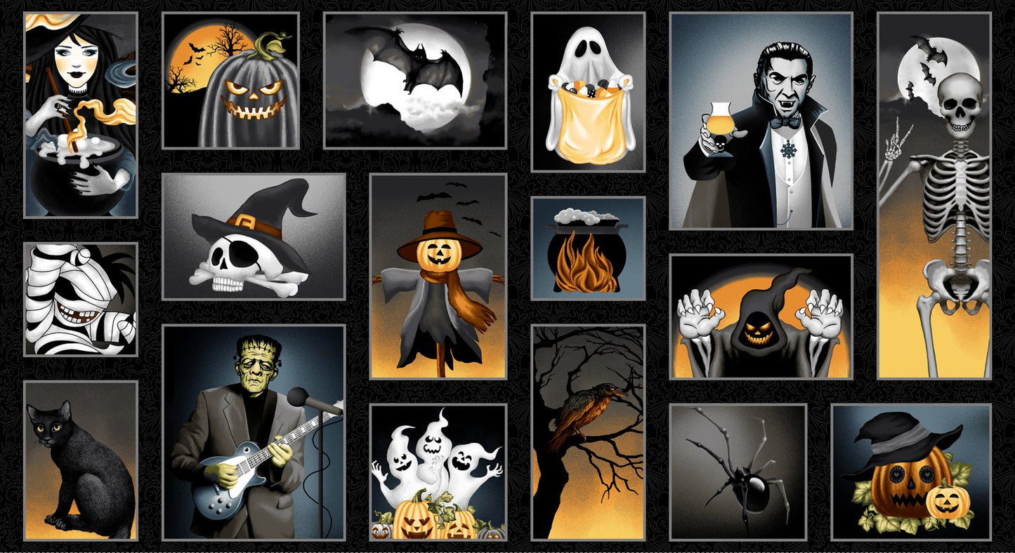 Halloween Ball Character Blocks Panel 24” Color Principle Henry Glass Cotton Fabric