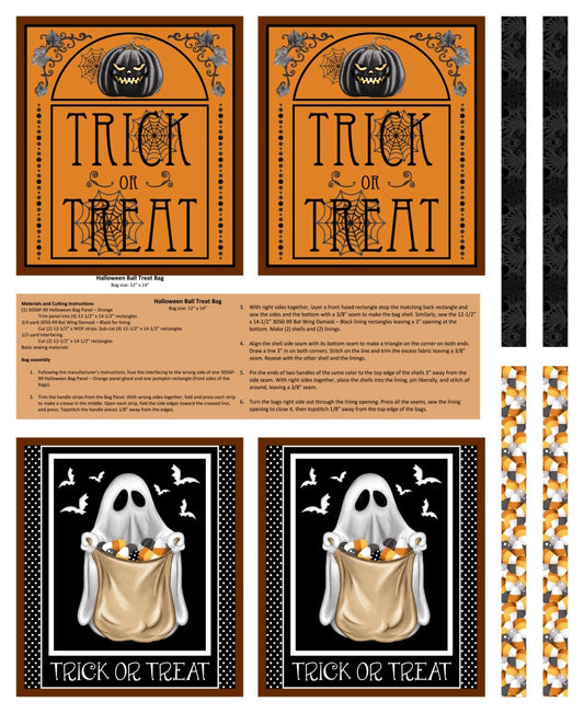Halloween Ball Halloween Treat Bag Panel 36” Color Principle Henry Glass Cotton Fabric