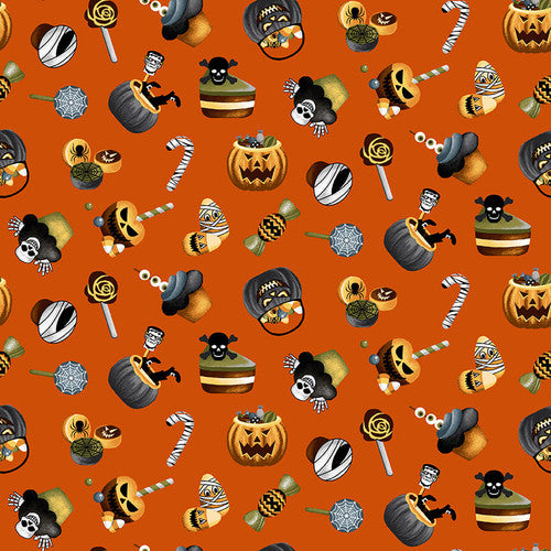 Halloween Ball Scary Treats Orange Color Principle Henry Glass Cotton Fabric