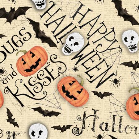 Halloween Bugs & Kisses Cream Susan Winget Springs Creative Cotton Fabric