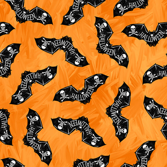 Halloween Countdown Bats Glow Orange Urban Essence Blank Quilting Cotton Fabric