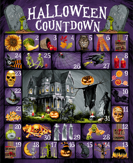 Halloween Countdown Panel Glow 36" Urban Essence Blank Quilting Cotton Fabric