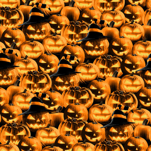 Halloween Countdown Pumpkins Glow Orange Urban Essence Blank Quilting Cotton Fabric