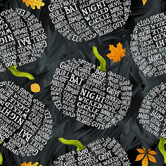 Halloween Countdown Pumpkins Word Text Glow Black Urban Essence Blank Quilting wide Cotton Fabric