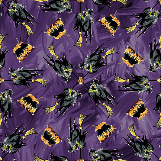 Halloween Countdown Witches Broom Glow Purple Urban Essence Blank Quilting wide Cotton Fabric