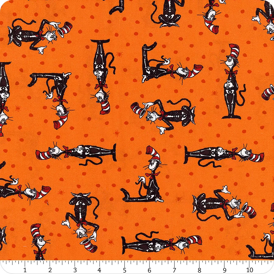 Halloween Growls, Yowls and Howls Cat the Hat Pumpkin Orange Dr.Seuss Robert Kaufman Cotton Fabric