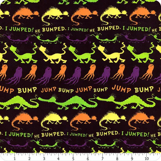 Halloween Growls, Yowls and Howls Spooky I Jumped Black Dr. Seuss Robert Kaufman Cotton Fabric