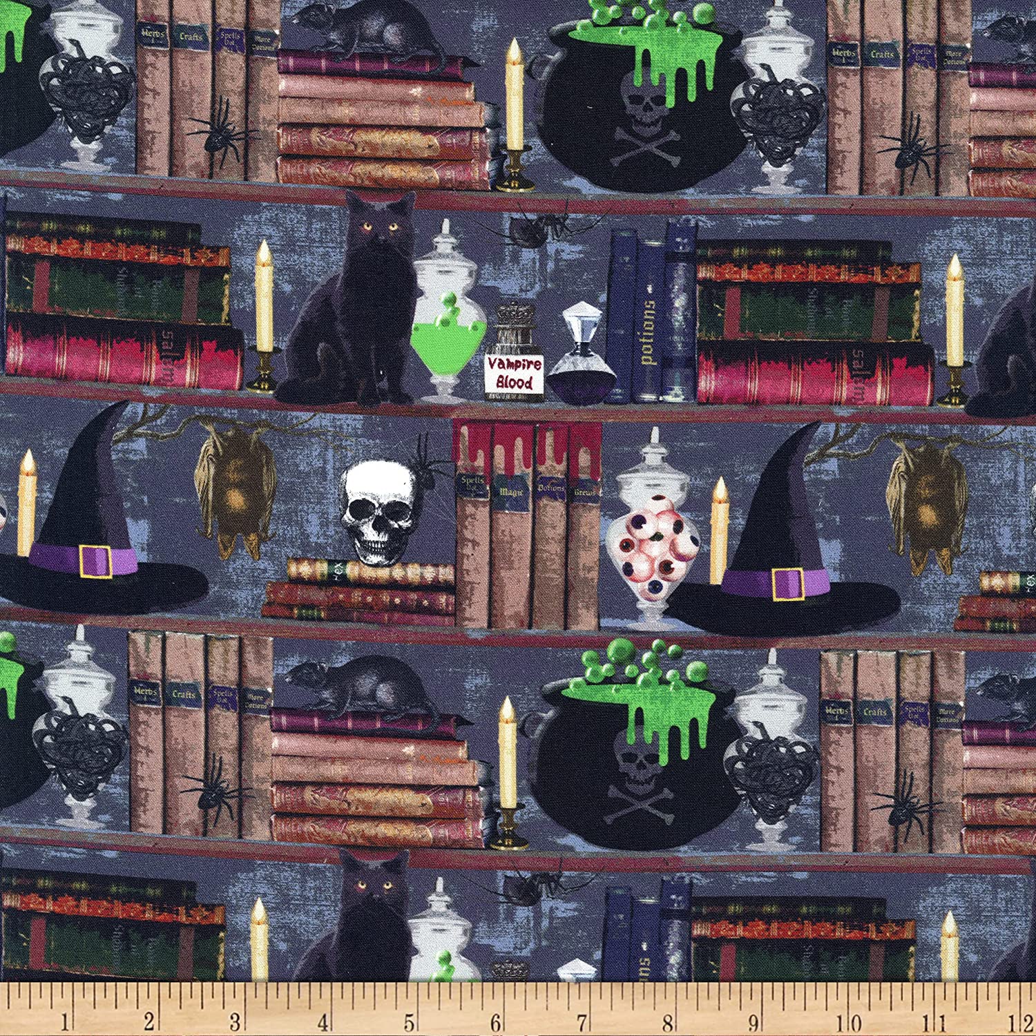 One of A Kind Halloween Selfie Black Cat Witch Hat Whistler Studio Windham Cotton Fabric WF-52518D-2 | US Fabric Shop
