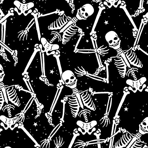 Halloween Spirit Glow Skeleton Crew Black Kanvas Studio Benartex Cotton Fabric