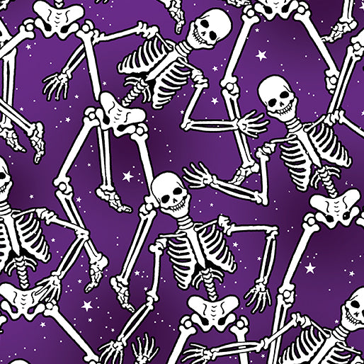 Halloween Spirit Glow Skeleton Crew Purple Kanvas Studio Benartex Cotton Fabric