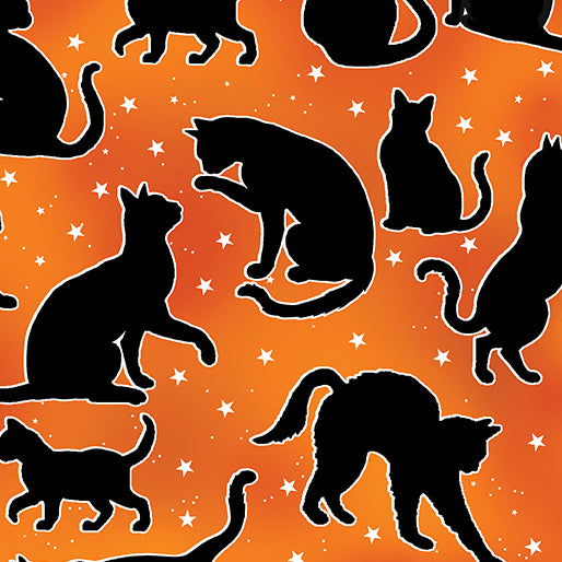 Halloween Spirit Glow Spooktacular Cats Orange Kanvas Studio Benartex Cotton Fabric