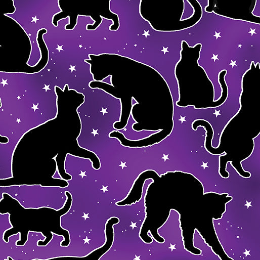 Halloween Spirit Glow Spooktacular Cats Purple Kanvas Studio Benartex Cotton Fabric