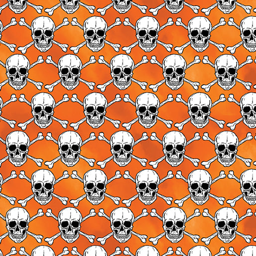 Halloween Spirit Glowing Skulls Orange Kanvas Studio Benartex Cotton Fabric