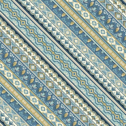 Hampton Court Chelsea Stripe Geo Blue Michael Miller Cotton Fabric