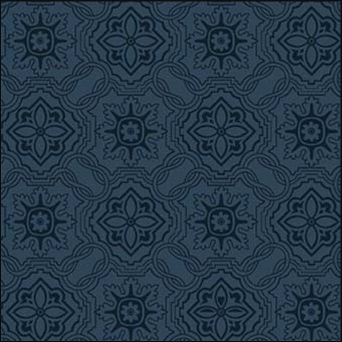 Hampton Court Mosaic Silhouette Tonal Nite Blue Michael Miller Cotton Fabric