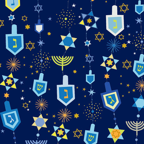 Hanukkah Greetings Hanukkah Motifs Navy Quilting Treasures Cotton Fabric