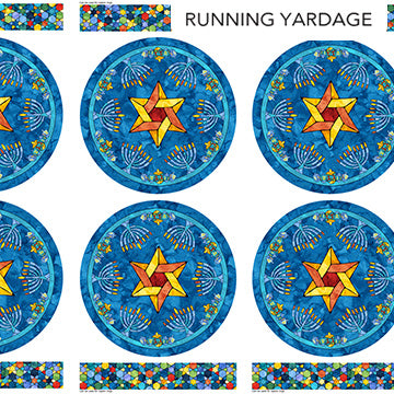 Hanukkah Lights Placemats 4 total Panel 28" Blue Multi Deborah Edwards & Elena Belokrinitski Northcott Fabrics Cotton Fabric NC-C28987-46