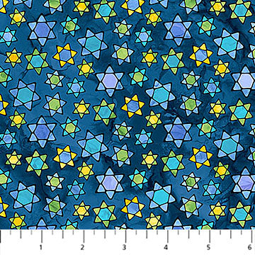 Hanukkah Lights Stars Blue Multi Deborah Edwards & Elena Belokrinitski Northcott Fabrics Cotton Fabric NC-DP28986-46