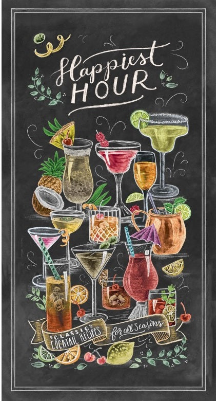Happiest Hour Cocktail Panel 24" Black Lily & Val Michael Miller Cotton Fabric | US Fabric Shop