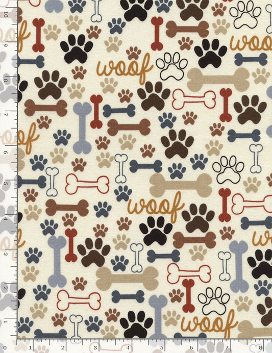 Happiness Has Paws Bones & Paws Cream Timeless Treasures Cotton Fabric