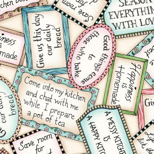 Happiness is Homemade Kitchen Greetings Cream Kris Lammers Maywood Studio Cotton Fabric