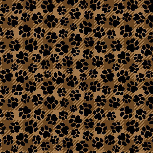 Happiness Has Paws Dog Paws on Plaid Brown Timeless Treasures Cotton Fabric TT-DOG-CD3319-BROWN