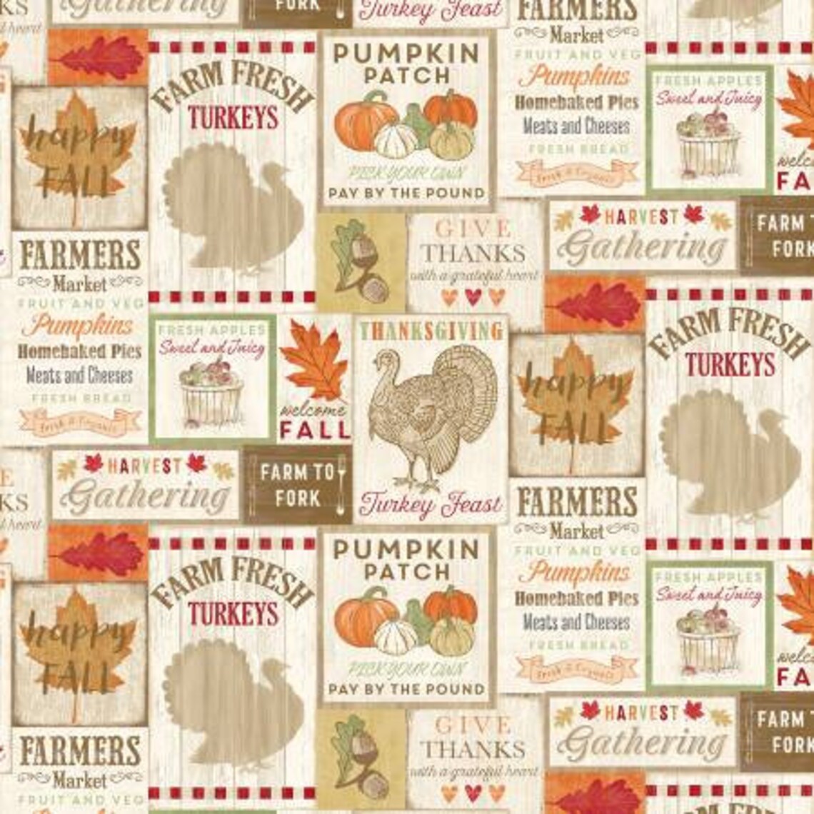 Happy Fall Y'all Pumpkin Batch Misc Boards Natural Timeless Treasures Cotton Fabric