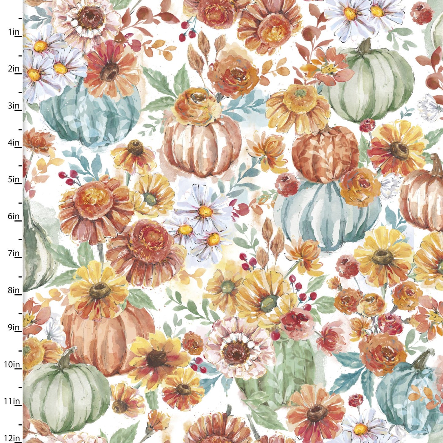 Happy Harvest Harvest Garden Pumpkin Flower White Courtney Morgenstern 3 Wishes Cotton Fabric