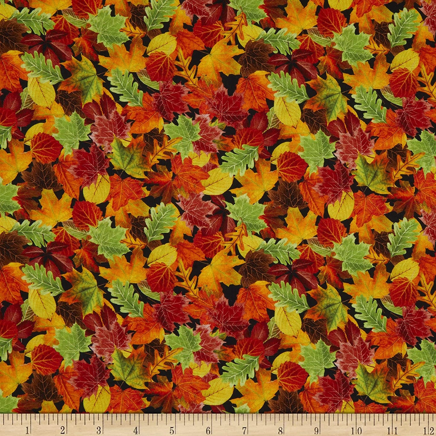 Happy Harvest Packed Leaves Multi Timeless Treasures Cotton Fabric