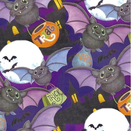 Happy Haunting Bat Toss Blue Purple Nicole Tamar Springs Creative Cotton Fabric