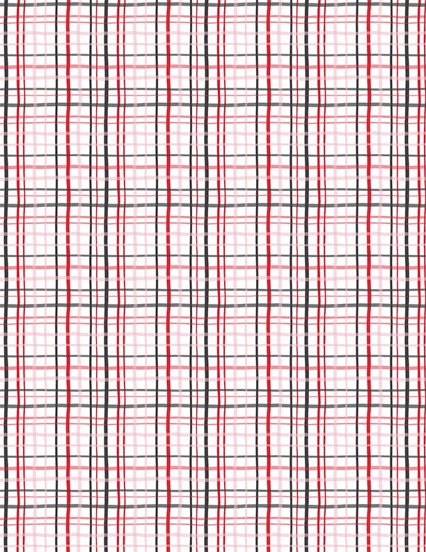 Happy Hearts Plaid Black Red White Nancy McKenzie Wilmington Prints Cotton Fabric