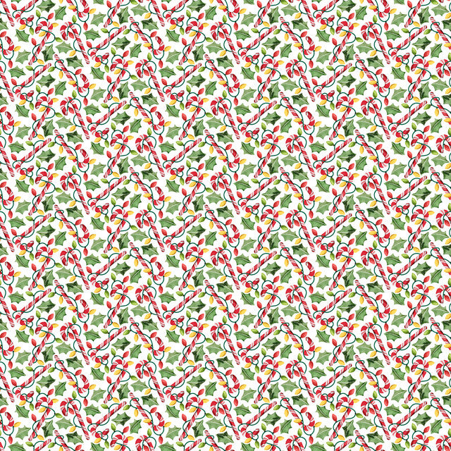 Happy Alcoholidays Festive Cane Delight White Deane Beesley 3 Wishes Cotton Fabric 3W-24573-WHT