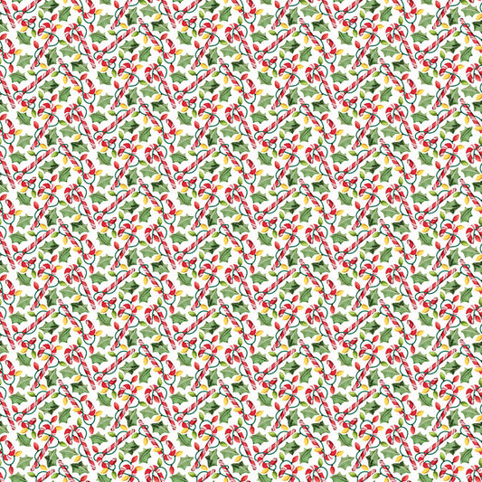Happy Alcoholidays Festive Cane Delight White Deane Beesley 3 Wishes Cotton Fabric 3W-24573-WHT