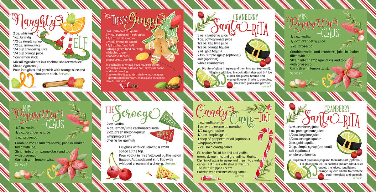 Happy Alcoholidays Mirror Mixology Panel 24" Multi Deane Beesley 3 Wishes Cotton Fabric 3W-24574-MLT | US Fabric Shop