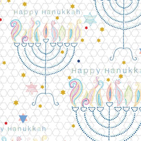Happy Hanukkah Menorahs White Quilting Treasures Cotton Fabric