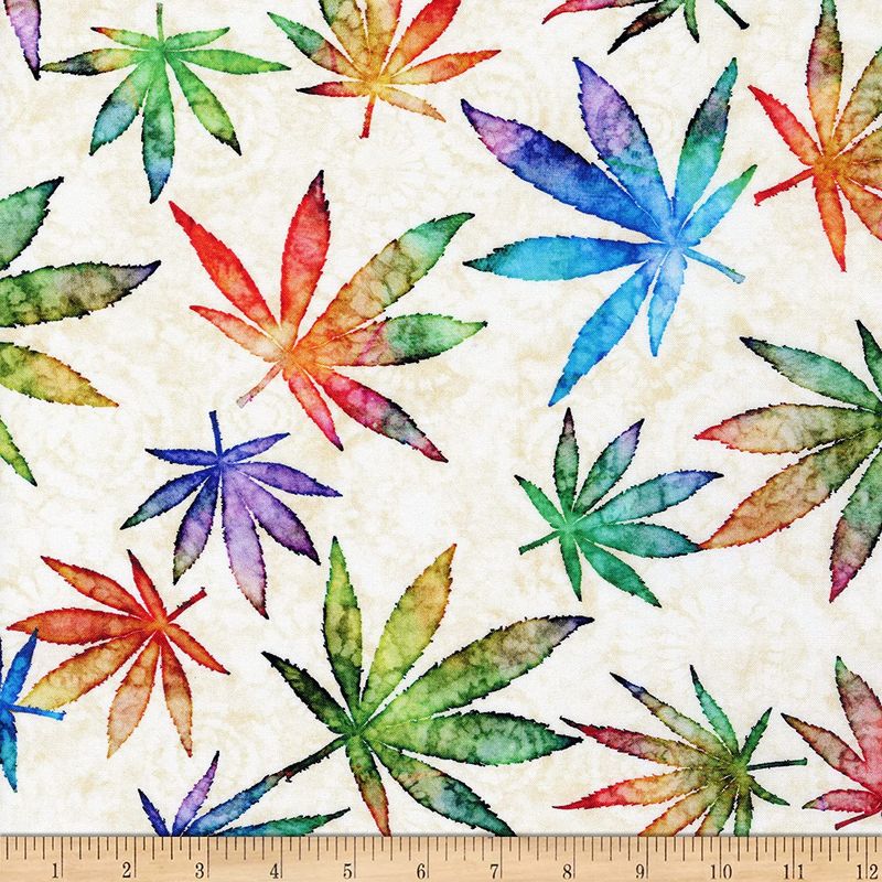 Happy Harvest Large Cannabis Leaves Cream Dan Morris Quilting Treasures Cotton Fabric