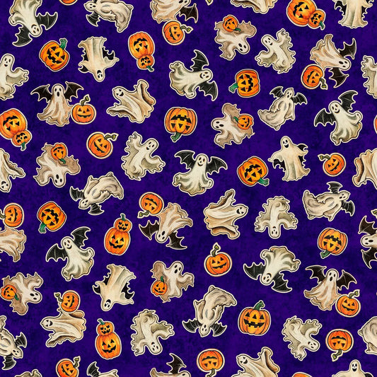 Happy Haunting Ghosts & Pumpkins Purple Morris Creative Group Treasures Cotton Fabric QT-2600-31047-V