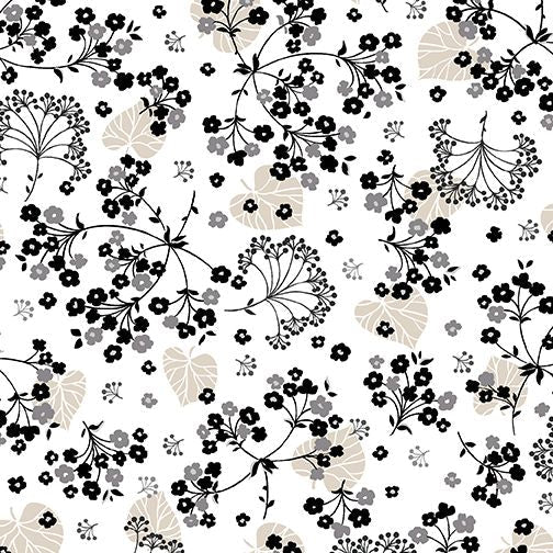 Harmony 108" Wideback  floral White and Gray Benartex Cotton Fabric