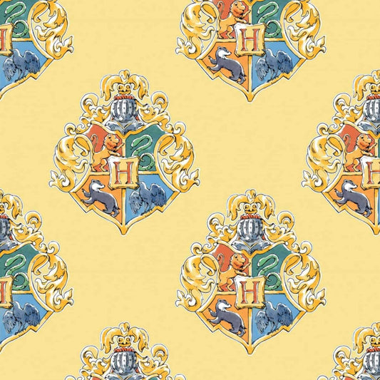 Harry Potter Fabric Wizarding World Watercolor Crest Yellow Camelot Cotton Fabric