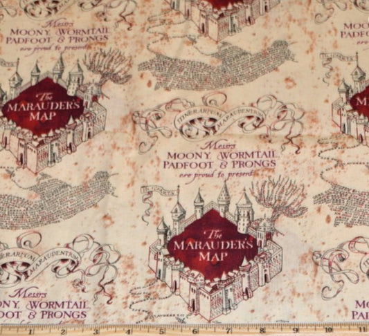 Harry Potter Marauder's Map Moony Wolftail Padfoot and Prongs Cotton Fabric