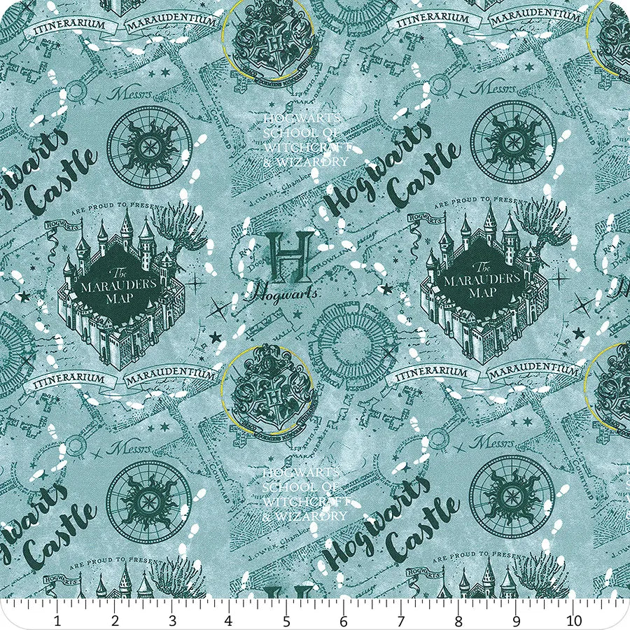 Harry Potter Marauder's Map Blue Camelot Cotton Fabric