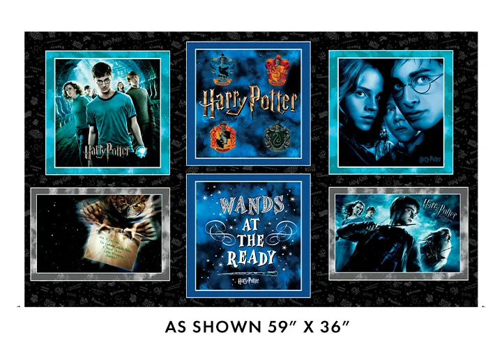 Harry Potter HP Pillow Panel 36"x59" Black Warner Bros. Benartex Cotton Fabric BE-15221W-1