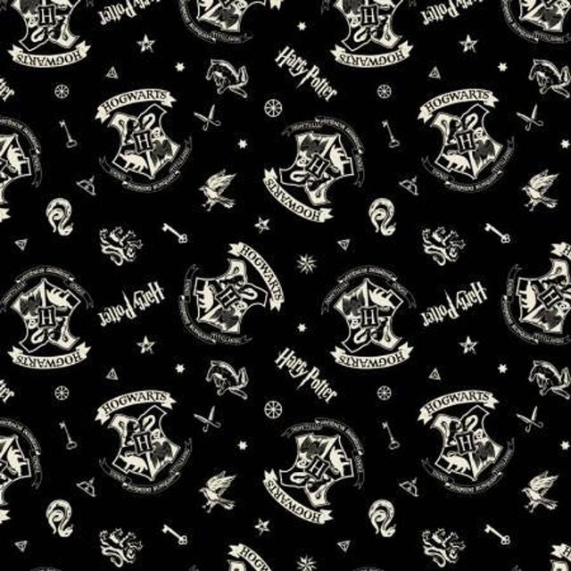 Harry Potter Hogwarts Crest Tossed Assets Black Camelot Cotton Fabric