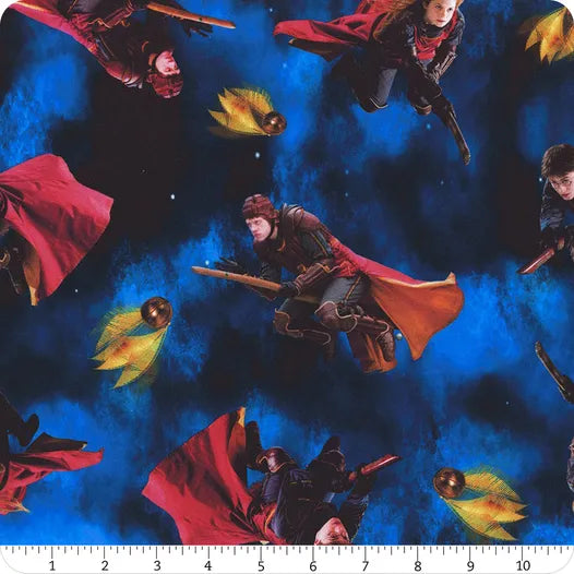 Harry Potter Playing Quidditch Blue Warner Bros. Benartex Cotton Fabric BE-15218-55