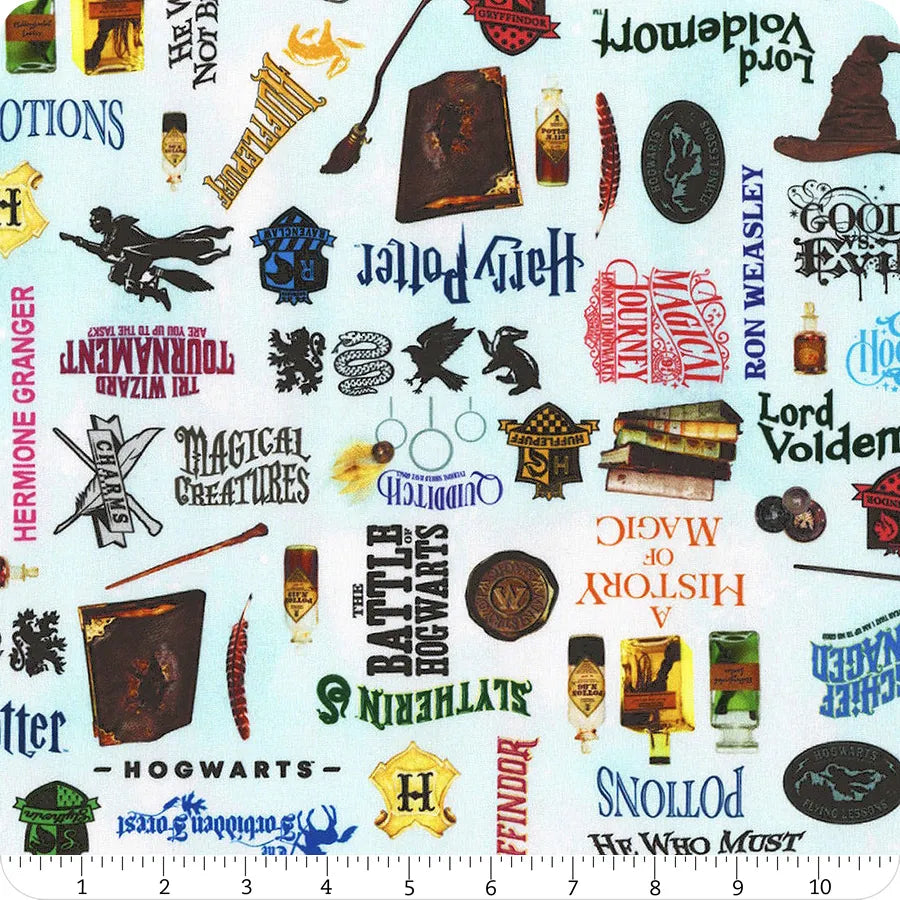 Harry Potter Words Sky Blue Warner Bros. Benartex Cotton Fabric BE-15214-05 | US Fabric Shop