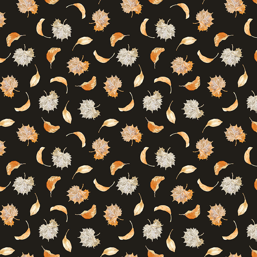 Harvest Classics Autumn Leaves Black Anna Bailey Blank Quilting Cotton Fabric