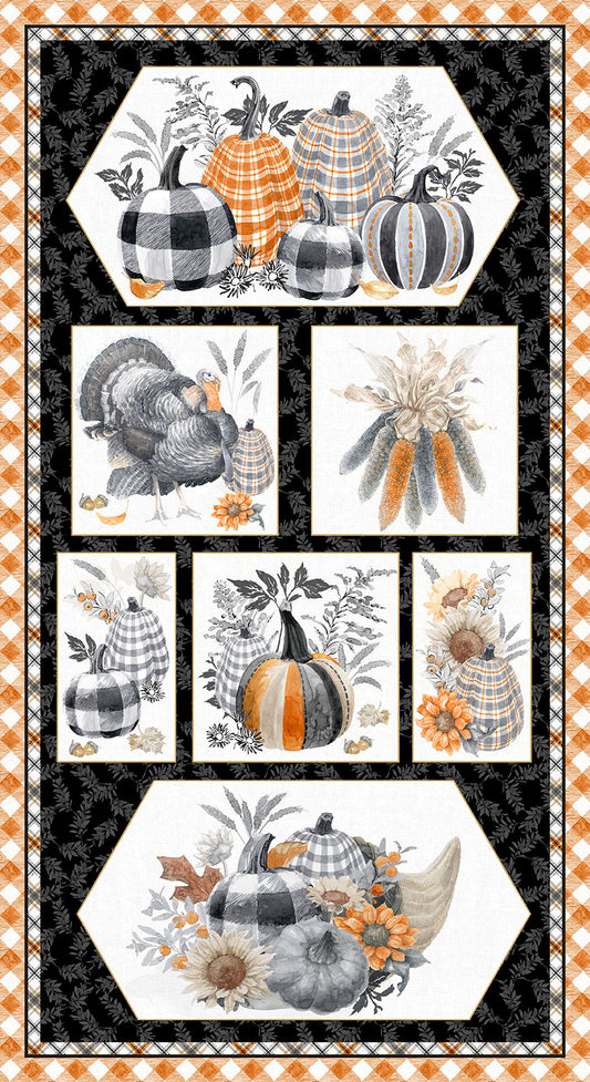 Harvest Classics Autumn Panel 24" Black Anna Bailey Blank Quilting Cotton Fabric