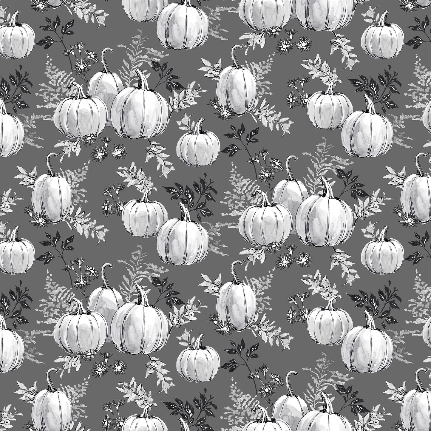 Harvest Classics Pumpkin Toile Gray Anna Bailey Blank Quilting Cotton Fabric