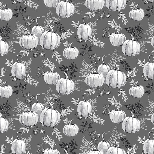 Harvest Classics Pumpkin Toile Gray Anna Bailey Blank Quilting Cotton Fabric